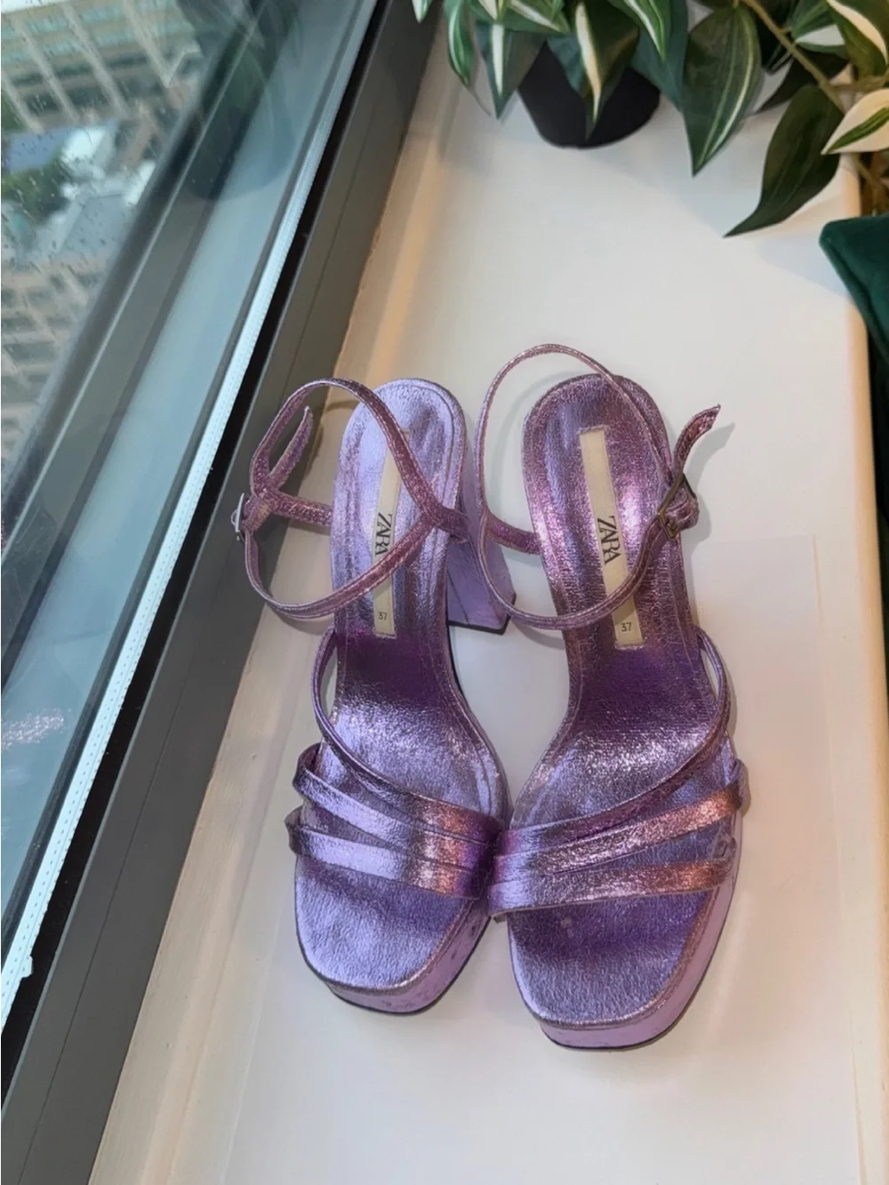 Zara Metallic Purple Platform Sandals